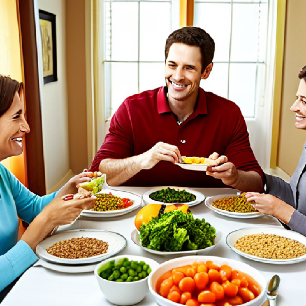 소아 성장치료 한방 프로그램 - Nutritious Family Meal**

"A family enjoying a colorful and healthy meal together at a dining table....