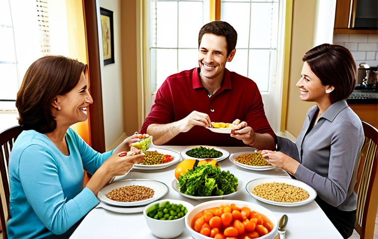 소아 성장치료 한방 프로그램 - Nutritious Family Meal**

"A family enjoying a colorful and healthy meal together at a dining table....