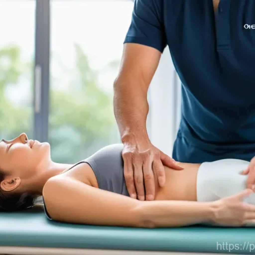 허리통증 한방병원 치료 효과 - **Prompt:** A tranquil and modern osteopathy clinic setting. A male osteopath with kind eyes and a p...