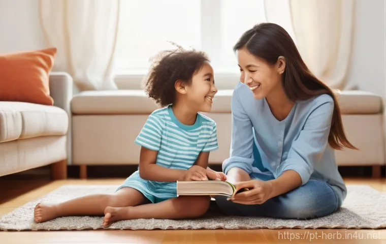 소아 성장 한방치료 - **Prompt:** A heartwarming and bright scene of a diverse family (mother, father, a boy aged around 7...