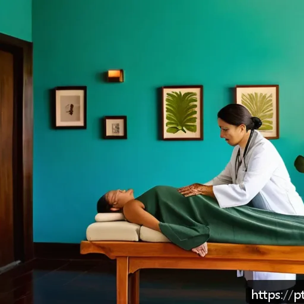한방병원 의료보험 적용 - A serene Brazilian wellness clinic room featuring a professional acupuncturist treating a middle-age...