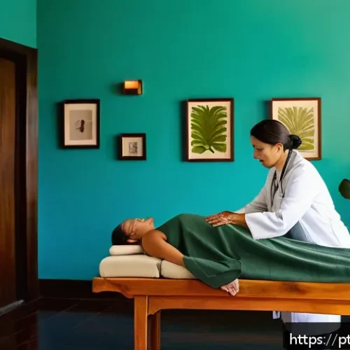 Home 30 한방병원 의료보험 적용 - A serene Brazilian wellness clinic room featuring a professional acupuncturist treating a middle-age...