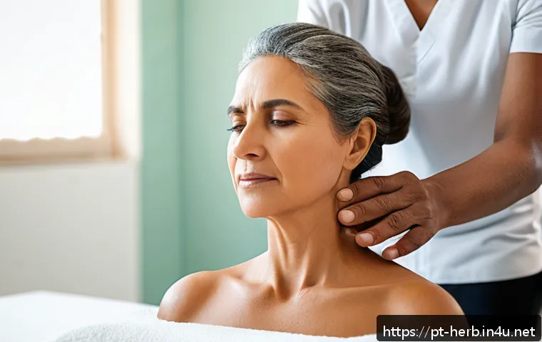 편두통 추나요법 사례 - A professional chiropractor performing a precise cervical spine adjustment on a middle-aged Brazilia...